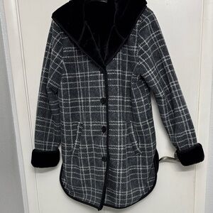 Ike Behar Charcoal and black Checkered Pea Coat